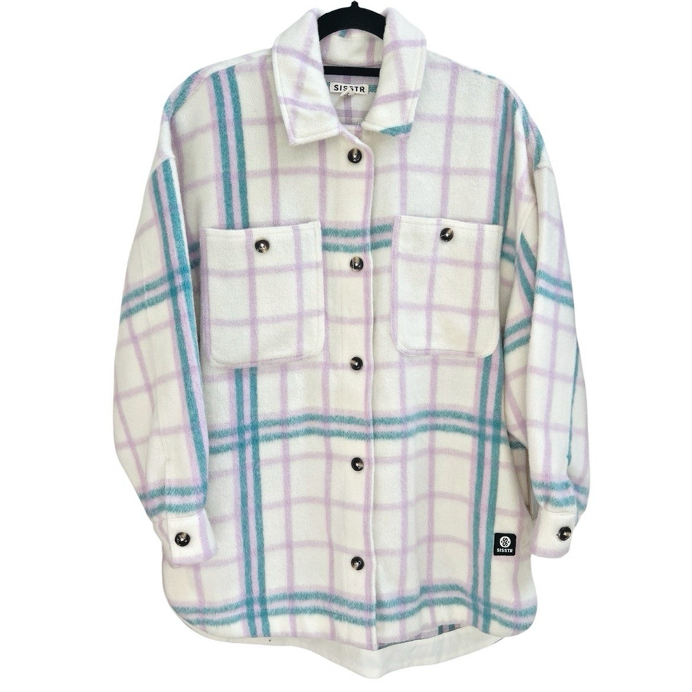 Sisstrevolution NWT Shacket Overshirt Misha Check Cream Sz S Oversized Long Slv